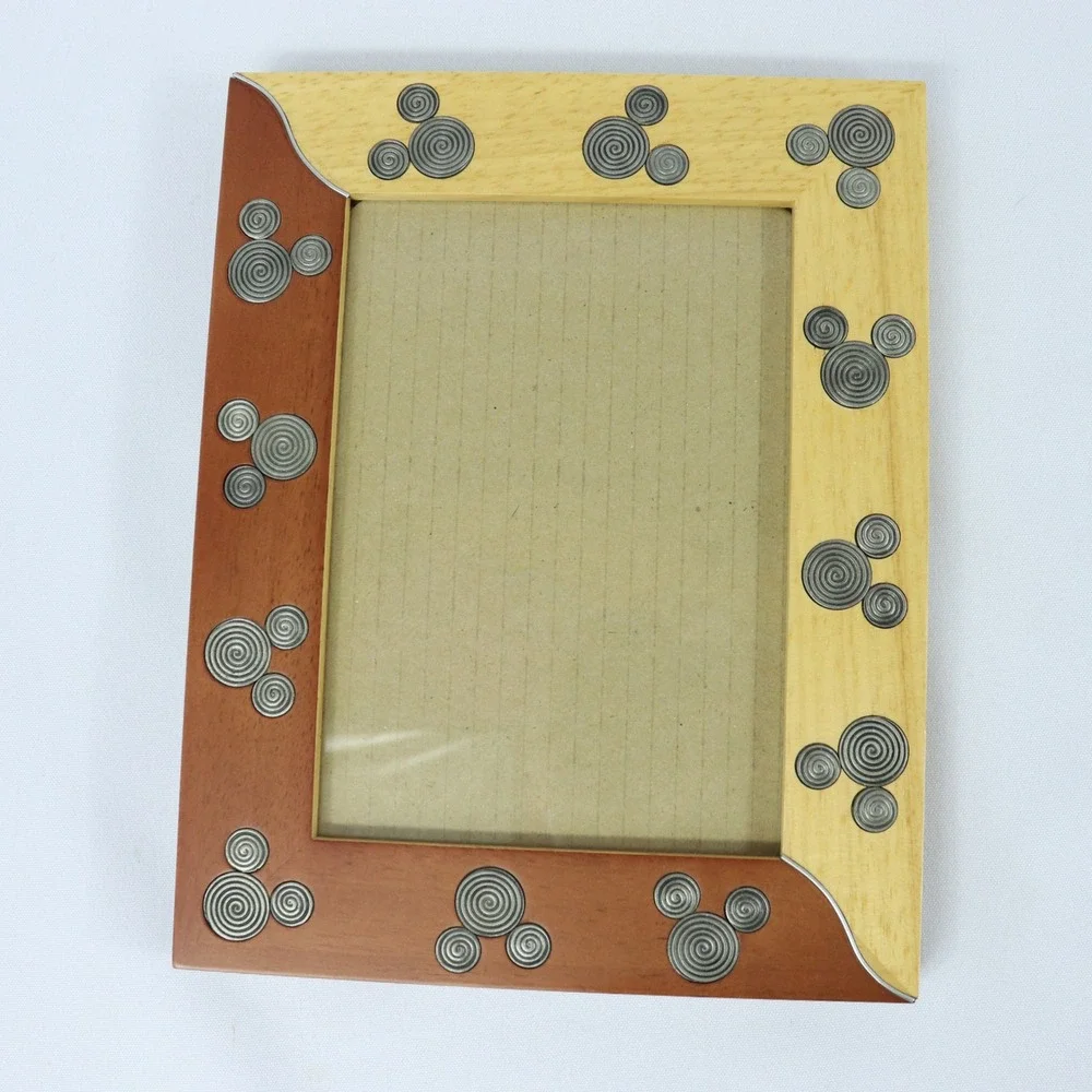 Disney Two Tone Wooden Picture Photo Frame Mickey Mouse Ears Swirl Metal 4x6